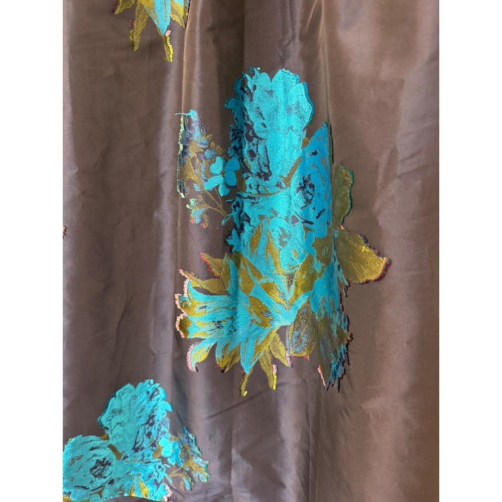 Anthropologie Floral Brocade Midi Skirt Womens Navy Blue Turquoise A-Line Party - Picture 5 of 16